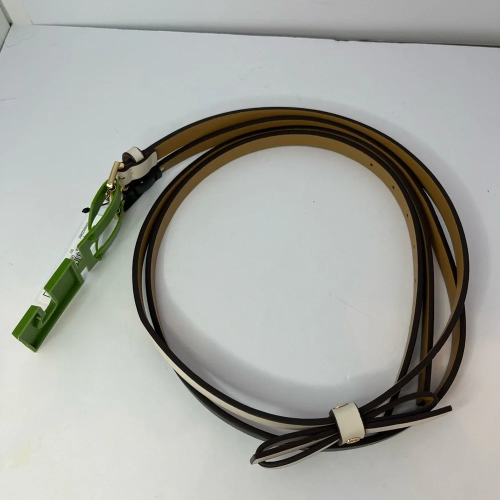 Kate Spade 2 Leather Belts New Cream black thin Belts Bow Logo XL 42 in
